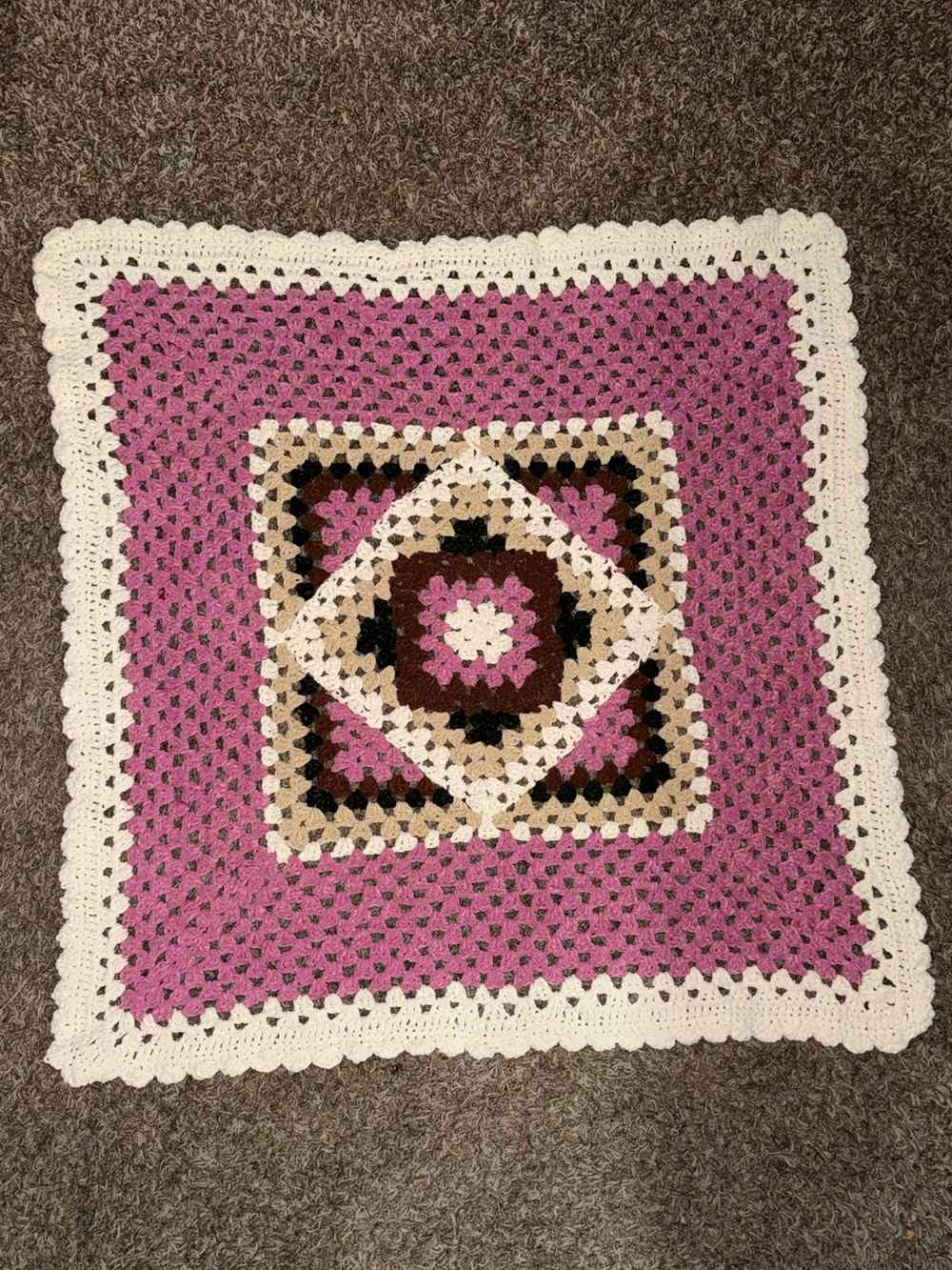 Handmade Cream and Pink Crochet Throw Accent
